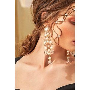 Cream pearl earrings long faux pearl large gold bride earrings , white big pearl